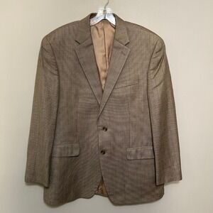 Chaps Mens Blazer 42R Brown Tan Plaid Two Button Silk Wool Sport Coat Jacket‎